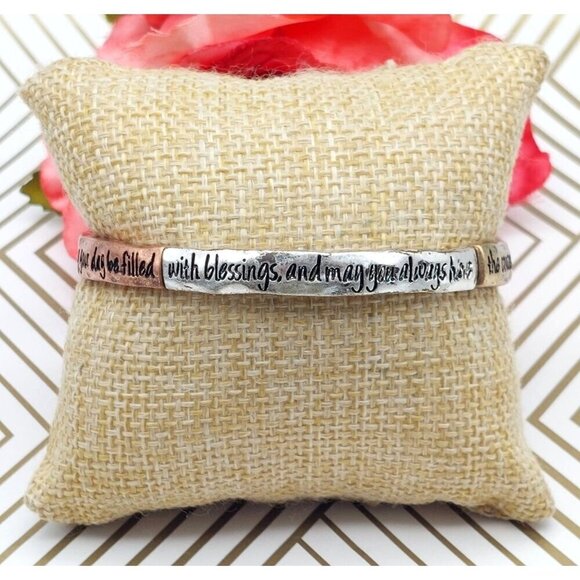 Tri Tone Friend Bracelet Stretch Silver Copper Gold Best Wishes - Picture 8 of 12